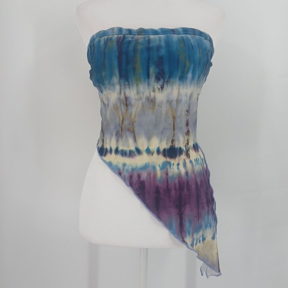womans Vintage Aquadisia Tie Dye Strapless Swim Top Tube Top Coverup Large